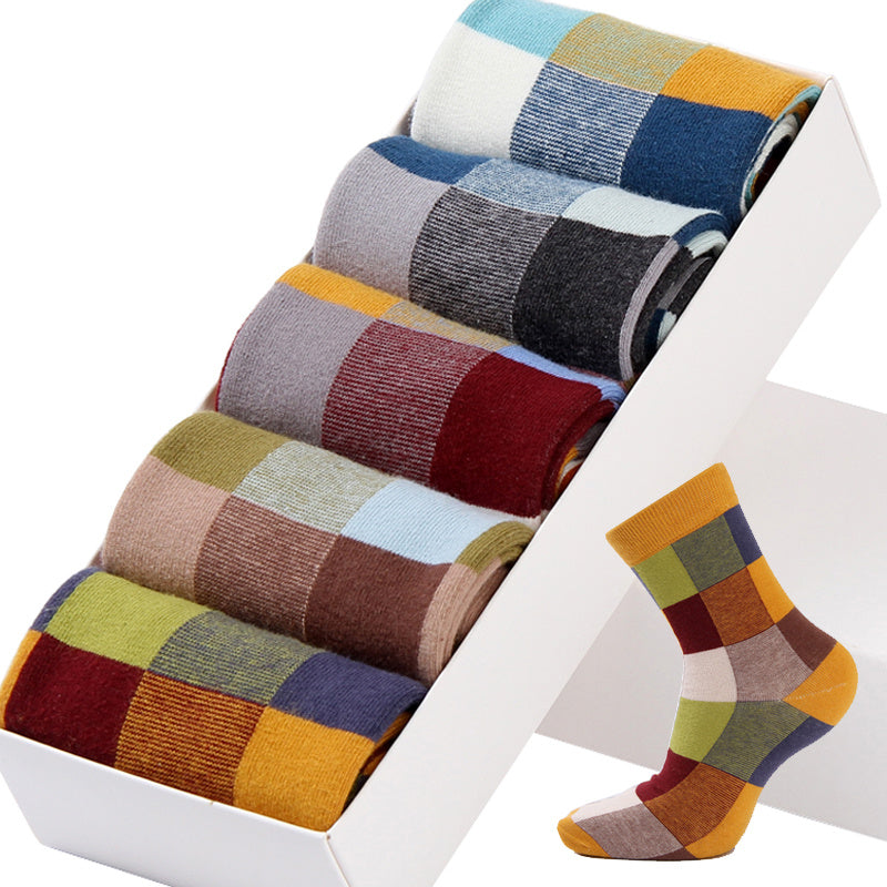 Casual Cotton Socks 5 pairs SQUARES Pattern