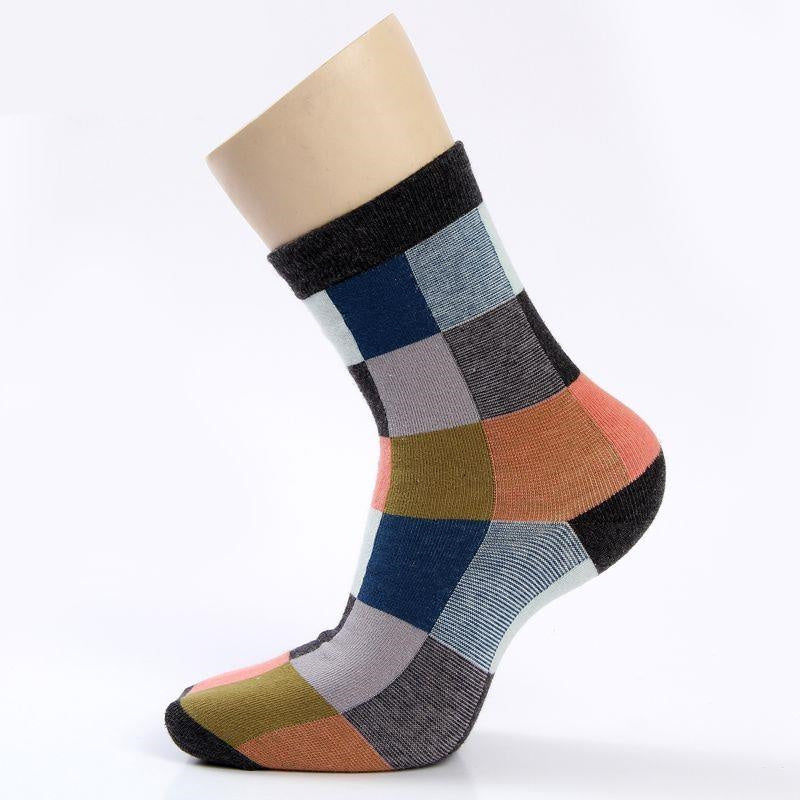 Casual Cotton Socks 5 pairs SQUARES Pattern