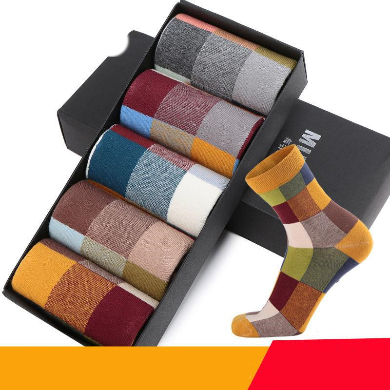 Casual Cotton Socks 5 pairs SQUARES Pattern