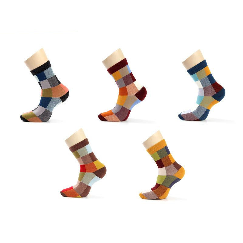 Casual Cotton Socks 5 pairs SQUARES Pattern